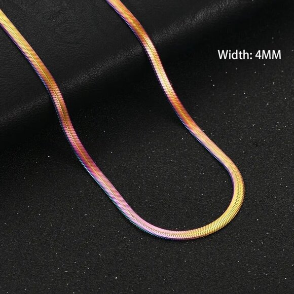 NWT Titanium Rainbow Stainless Steel 4mm Herringbone Snake Chain 21" - Picture 3 of 12